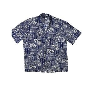 Royal Creations Men XL Hawaiian Shirt Navy White Surfboard Woodie Made in Hawaii